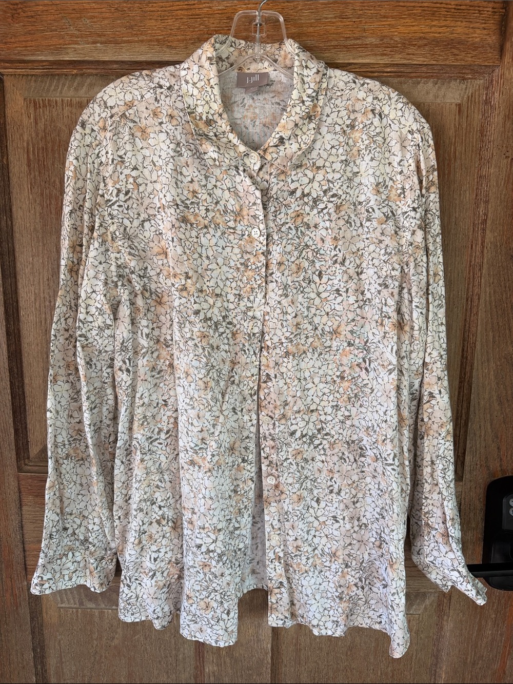 J. Jill Floral Button-Front Shirt in Cream, Peach and Green